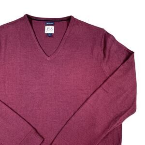 John W Nordstrom Mens XL Merino Wool Sweater Red V Neck Business Casual